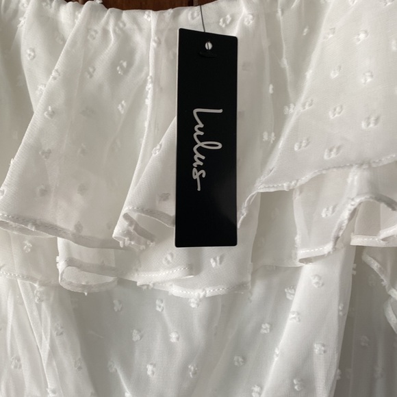 Lulus White Swiss dot off the shoulders romper - Picture 2 of 2